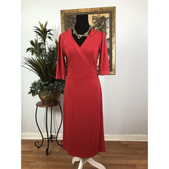 Merona Women Wrap Dress Red Medium Midi Short Sleeve Clueless Preppy Boho Party - Picture 1 of 14